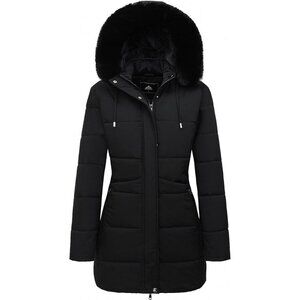 Women's Black Winter Puffer Coat Jacket Waterproof Hooded